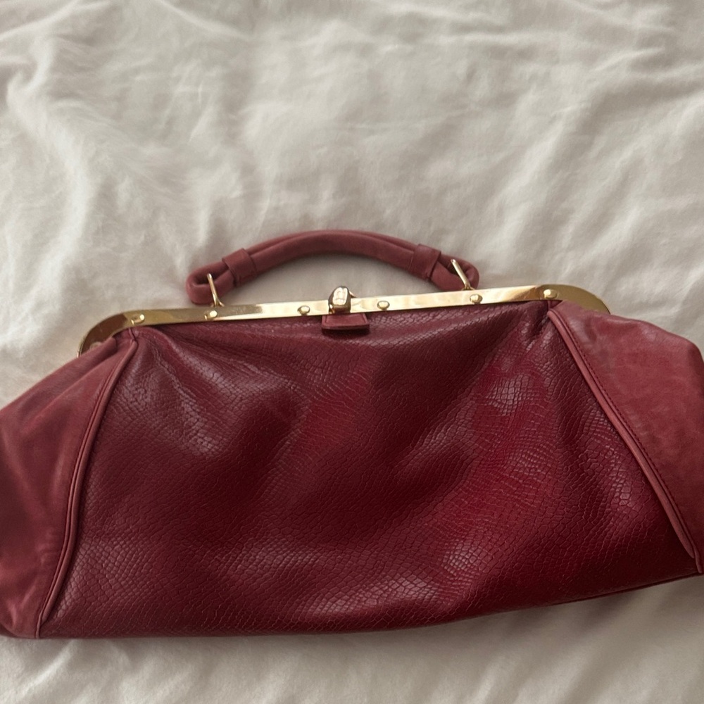 Structured Frame Clutch in Deep Burgundy with Gold-Tone Hardware